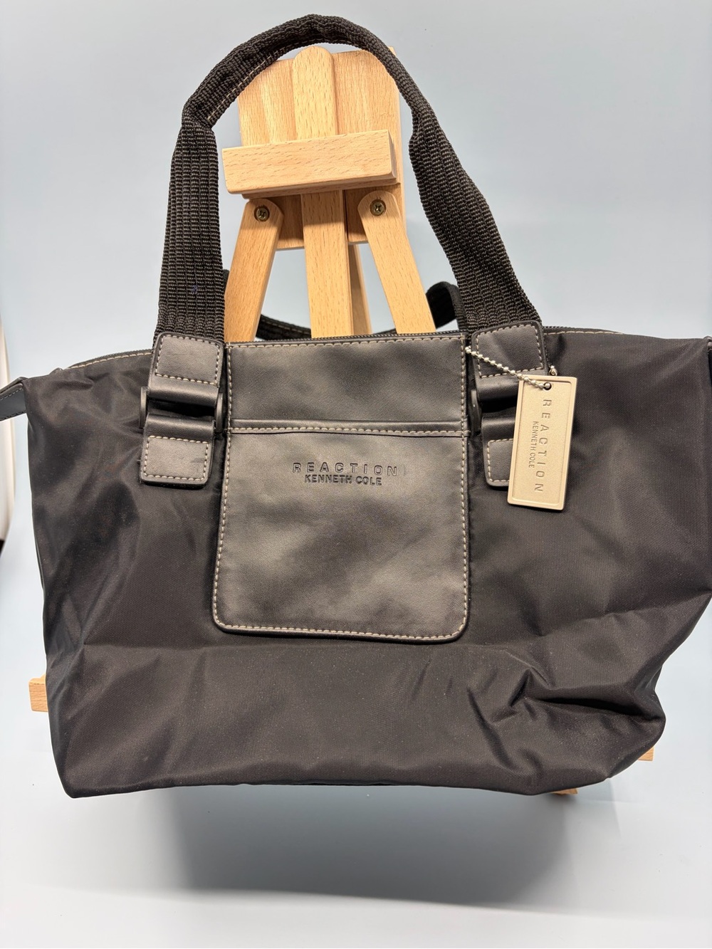 Vintage Y2K Kenneth Cole Reaction Black Nylon Shoulder Bag Tote Flap Pocket NWT